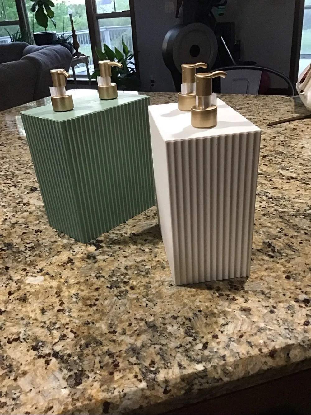Ivory & Gold Ribbed Soap & Lotion (shampoo & conditioner) Dispensers